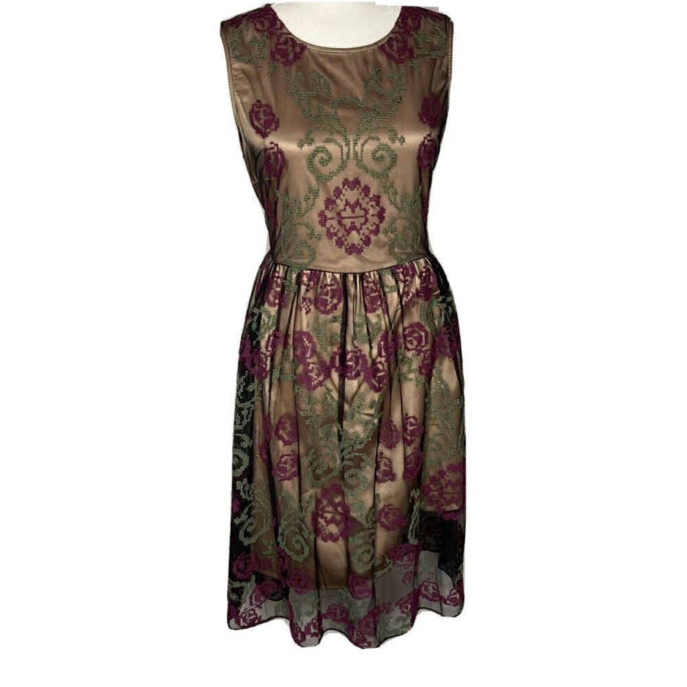 Sundance 'Lucky In Love' Black Tulle Embroidered Overlay‎ Sleeveless Dres…